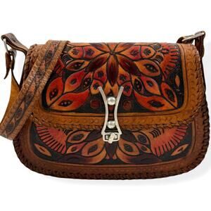1970's designer floral tooled leather cowgirl handbag by EBERLE